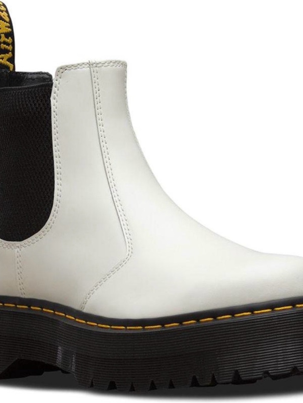 Dr. Martens White Leather Chelsea Lug Boot with Black Elastic